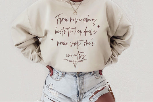 Home Roots, She's Country | Tee, Long sleeve, Sweatshirt