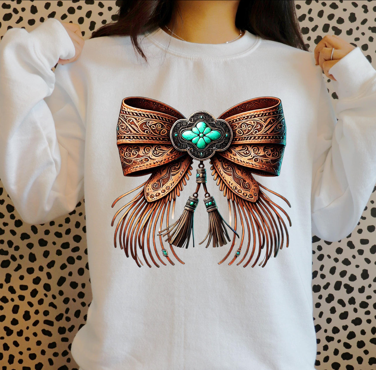 Coquette Leather Bow With Turquiose | Tee, Sweatshirt (Wholesale)